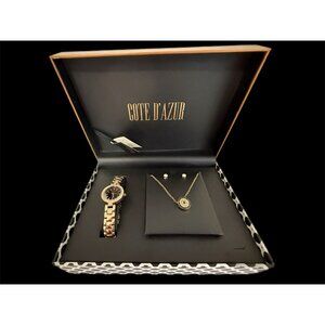 Cote D’ Azur Rose Gold Jewelry Set Necklace Earrings & Jewel Watch